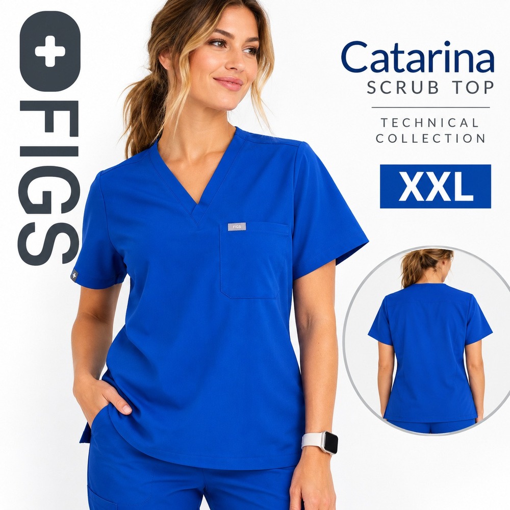 Figs Catarina Scrub Top Women XXL Blue FW1000 V-Neck Medical Healthcare Workwear